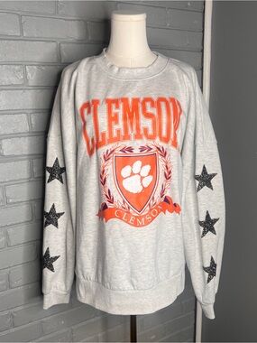 Clemson Grey & Orange Crewneck Game Couture Size Medium Oversized Sweatshirt